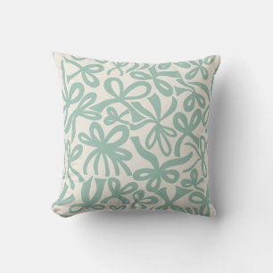 Soft Teal Coquette ribbons and bows Throw Pillow