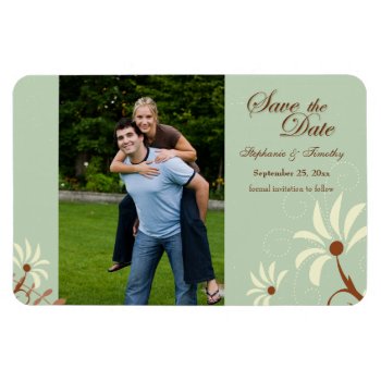 Soft Teal   Cream Floral Save The Date Photo Magnet by Jamene at Zazzle