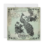 Soft Teal Crosshatch Peacock Wedding Invitation
