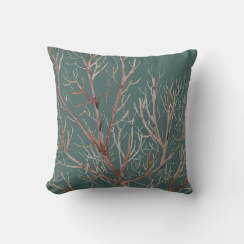 Soft Teal  Earthy Coral Pattern Throw Pillow