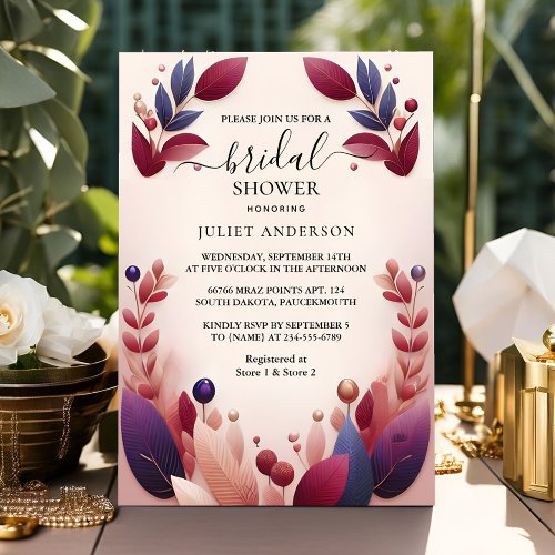 Soft Teal Fall Bold Jewel Tone Bridal Shower Invitation