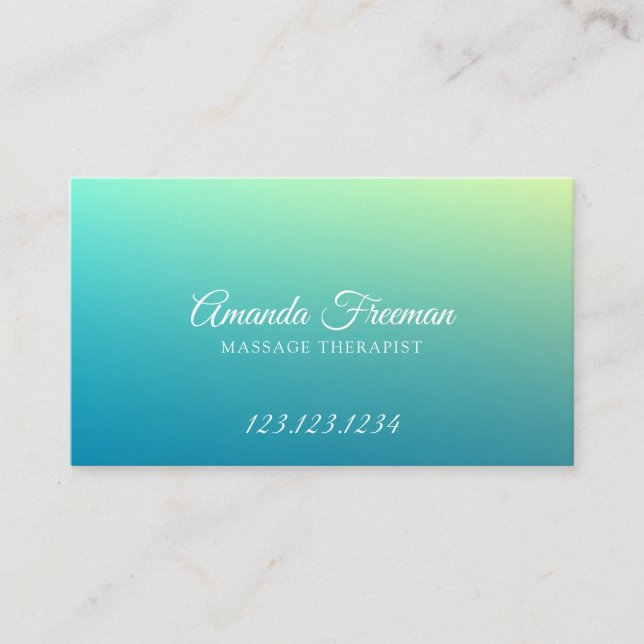 Soft Teal Gradient Background Massage Therapy Business Card (Front)