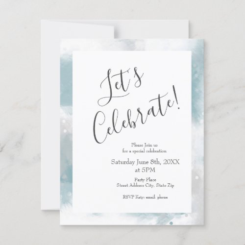 Soft Teal Gray  White Abstract Brushstrokes Invitation