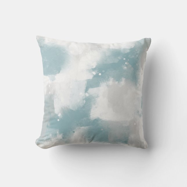 Soft Teal Gray & White Abstract Brushstrokes Throw Pillow (Front)
