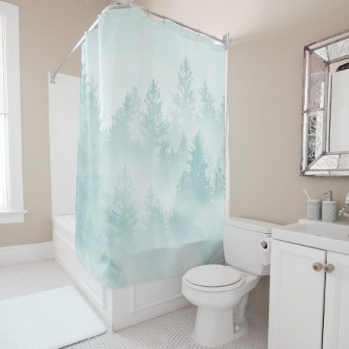 Soft Teal Green Forest Dream 1 decor art Shower Curtain