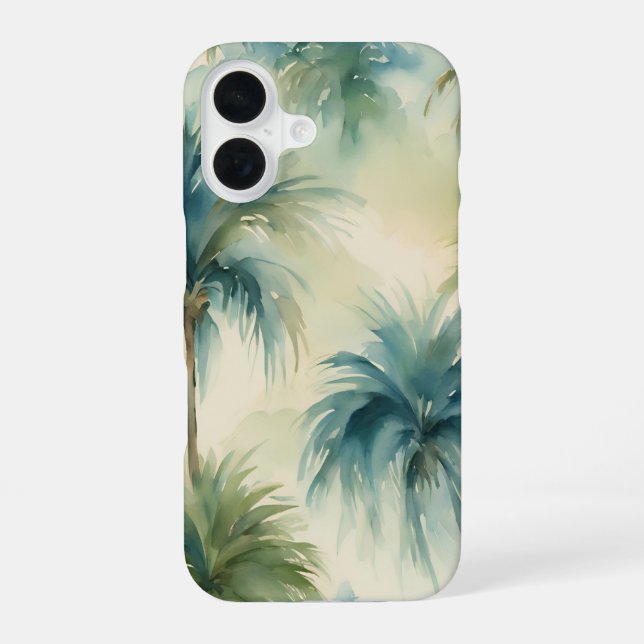 Soft Teal Green Palm Trees Watercolors  iPhone Case (Back)