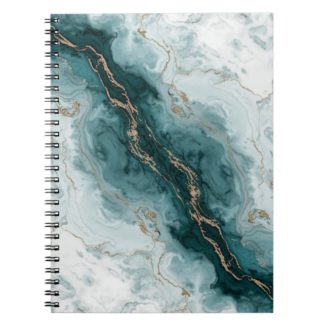 Soft Teal Marble Notebook with Gold River Veins (Front)
