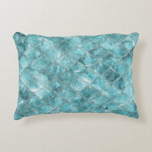 Soft Teal Mermaid Print Accent Pillow