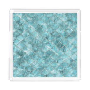 Soft Teal Mermaid Print Acrylic Tray