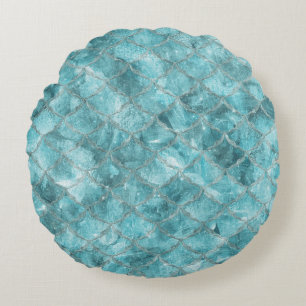 Soft Teal Mermaid Print Round Pillow