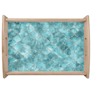 Soft Teal Mermaid Print Serving Tray