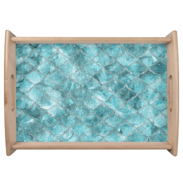 Soft Teal Mermaid Print Serving Tray (Front)