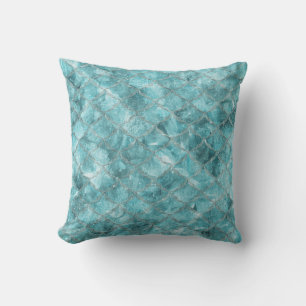 Soft Teal Mermaid Print Throw Pillow