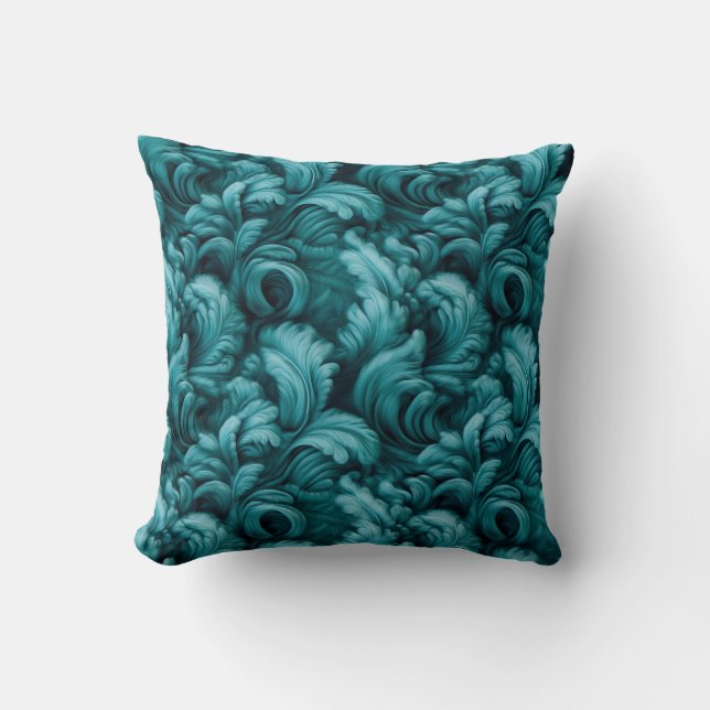 Soft Teal Turquoise Floral Elegant Comfort Throw Pillow (Front)