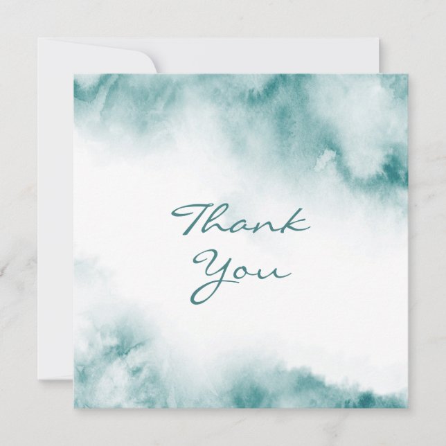 Soft Teal Watercolor Abstract Frame Thank You Card (Front)