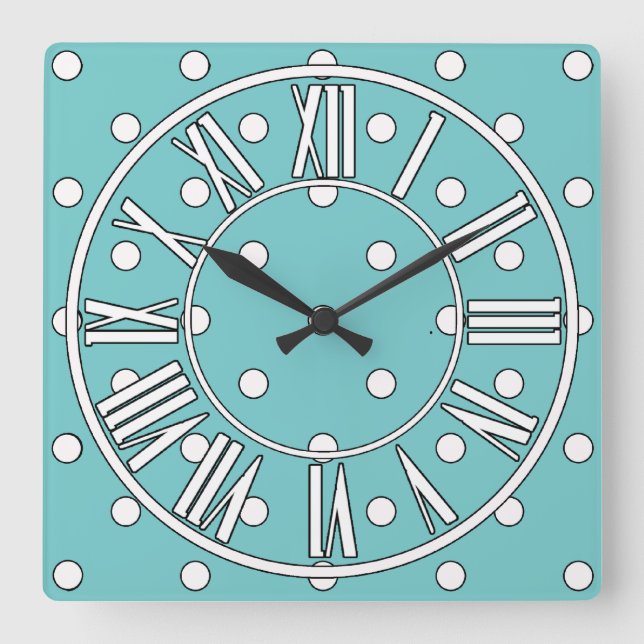 Soft Teal with White Dots and Roman Numbers Clock (Front)