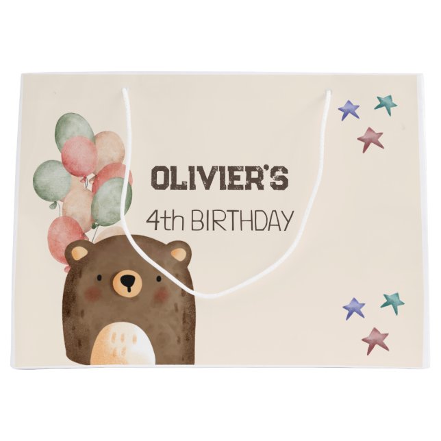 Soft teddy bear with balloons birthday gift bag (Front)