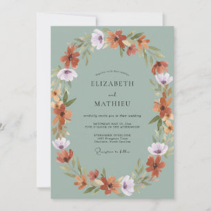 Soft Terracotta Amethyst Wreath Wedding Invitation