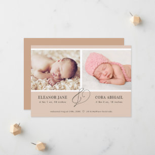 Soft Terracotta Modern Twins Birth Announcement