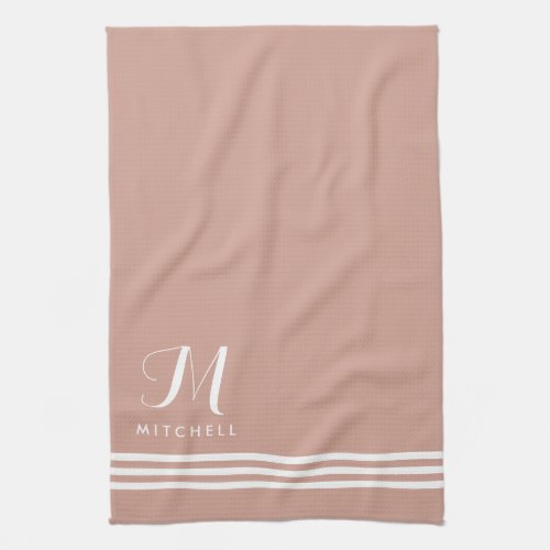 Soft Terracotta  Sophisticated Stripes Monogram Kitchen Towel