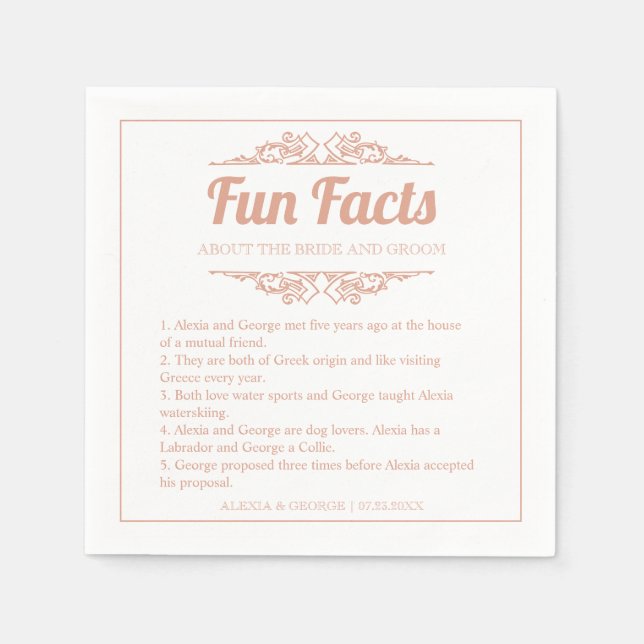Soft terracotta typography Fun Facts wedding    Napkins (Front)