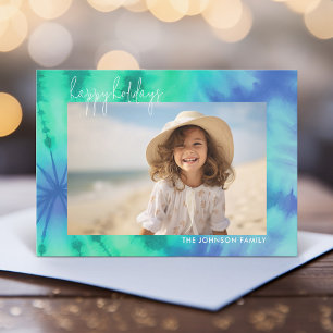 Soft Tie-Dye Retro Christmas - Horizontal Photo Holiday Card