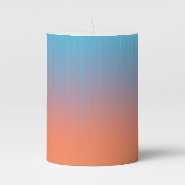 Soft Toned Orange Blue  Pillar Candle (Front)