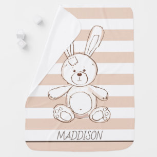 Soft Toy Bunny Beige Stripes Personalised Baby Blanket