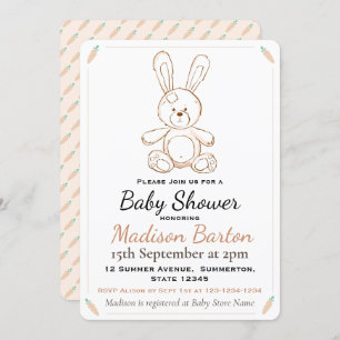 Soft Toy Bunny & Carrots Baby Shower Invitation