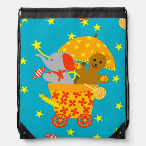 Soft Toys Flying in Starry Sky  Drawstring Bag