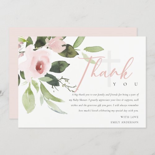 SOFT TRENDY BLUSH PINK ROSE BABY SHOWER THANK YOU INVITATION