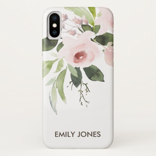 SOFT TRENDY SUBTLE COLOR WASH BLUSH PINK FLORAL iPhone X CASE