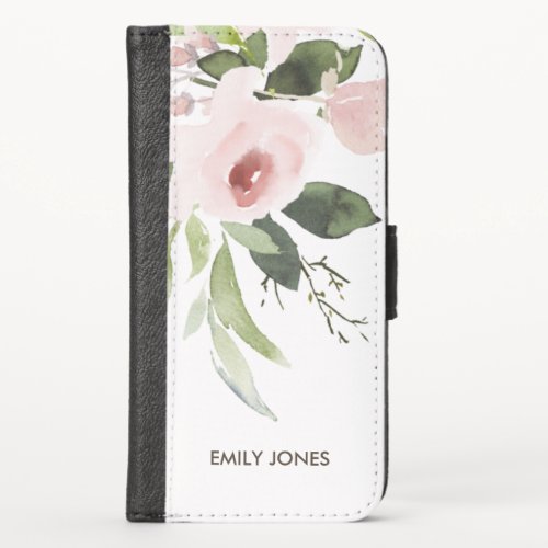 SOFT TRENDY SUBTLE COLOR WASH BLUSH PINK FLORAL iPhone X WALLET CASE