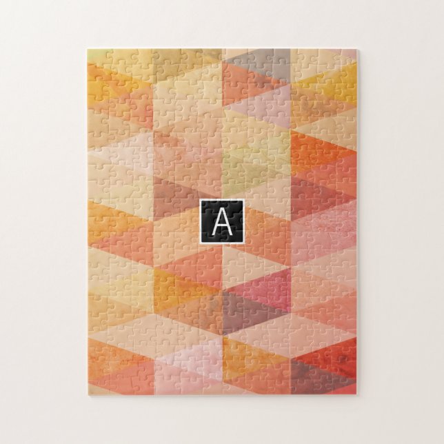 Soft Triangle Geometric Pattern | Monogrammed Jigsaw Puzzle (Vertical)