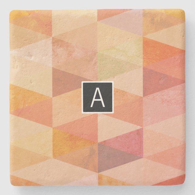 Soft Triangle Geometric Pattern | Monogrammed Stone Coaster (Front)