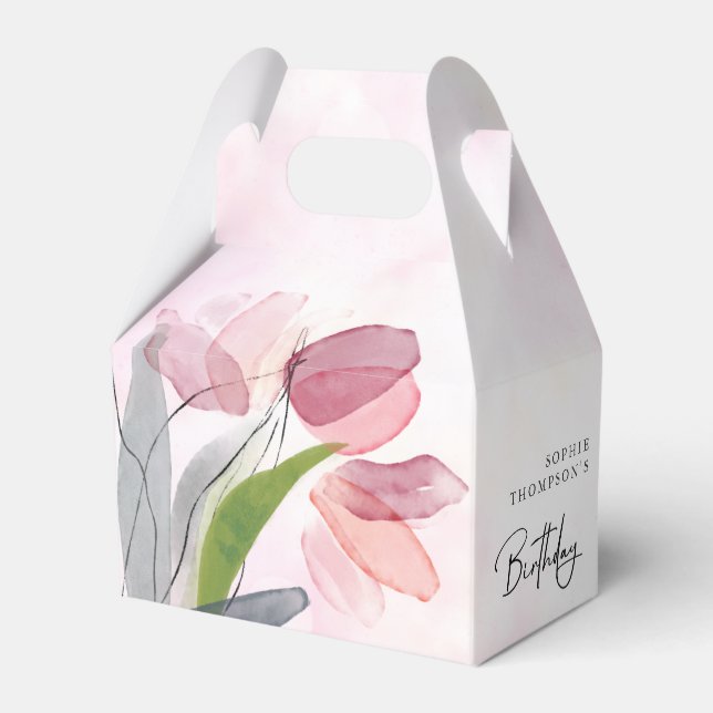 Soft tulips elegant birthday favor boxes (Front Side)