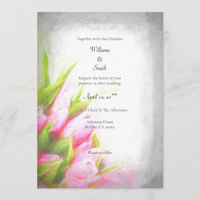Soft Tulips Wedding Invitation (customizable) (Front)