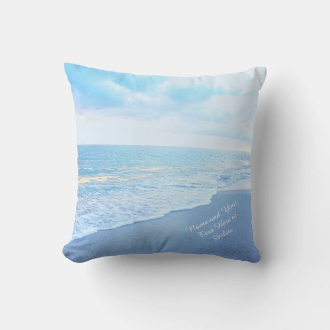 Soft Turquoise and Blue Beach Pillows YOUR TEXT (Front)