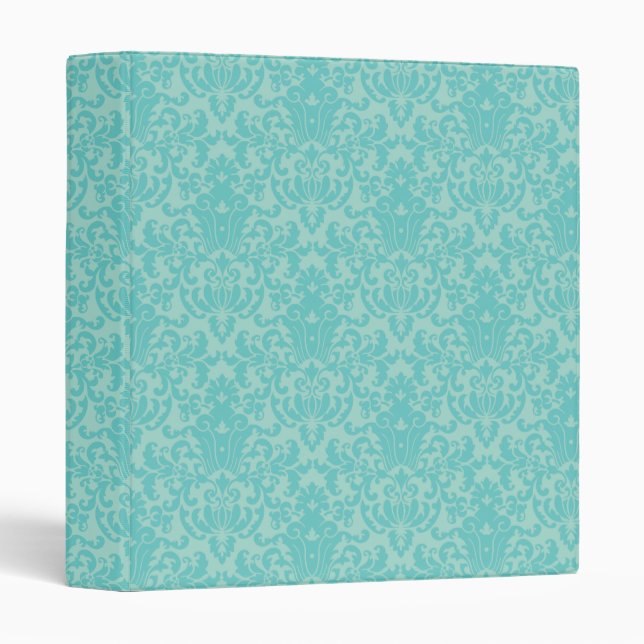 Soft Turquoise Damask Pattern 3 Ring Binder (Front/Spine)