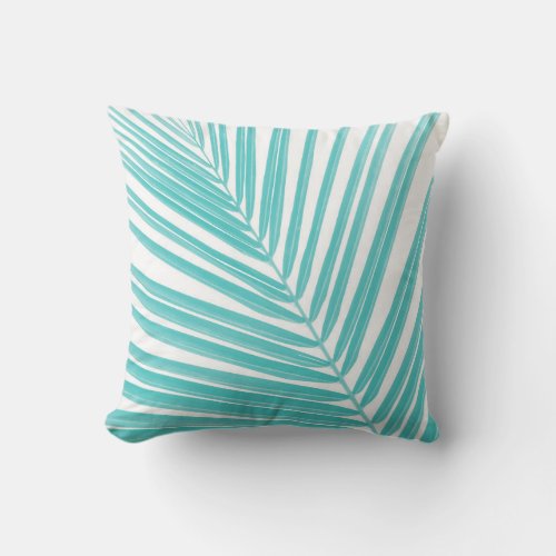 Soft Turquoise Palm Leaf Dream 2 tropical wall  Throw Pillow