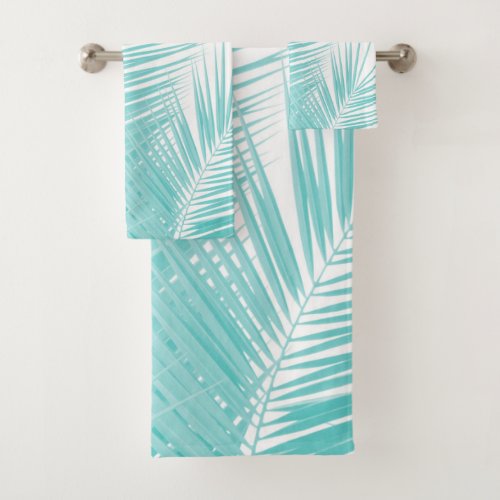 Soft Turquoise Palm Leaves Dream 1 Bath Towel Set