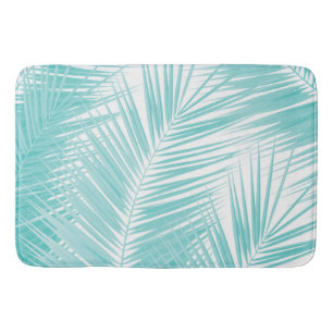 Soft Turquoise Palm Leaves Dream #1a Bath Mat