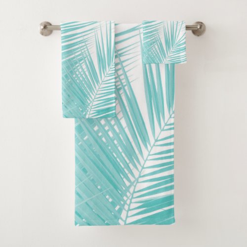 Soft Turquoise Palm Leaves Dream 1a  Bath Towel Set