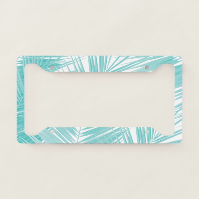 Soft Turquoise Palm Leaves Dream #1a  License Plate Frame (Front)