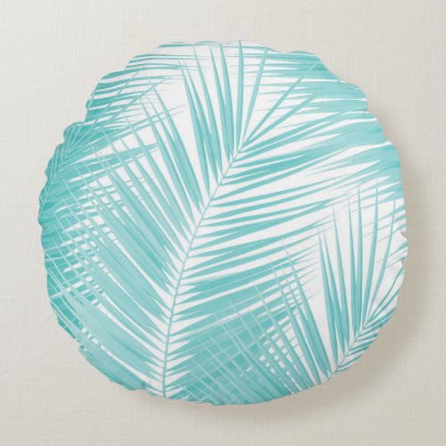 Soft Turquoise Palm Leaves Dream 1a  Round Pillow