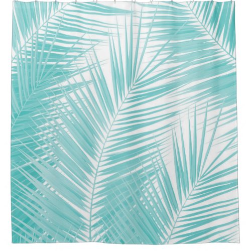 Soft Turquoise Palm Leaves Dream 1a  Shower Curtain