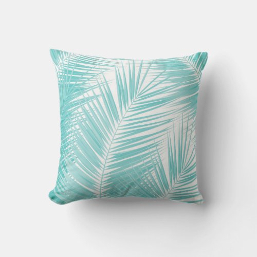 Soft Turquoise Palm Leaves Dream 1a  Throw Pillow