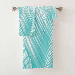 Soft Turquoise Palm Leaves Dream Cali Summer 3 Bath Towel Set