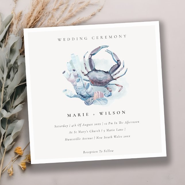 Soft Underwater Crab Coral Nautical Wedding Invite (Creator Uploaded)