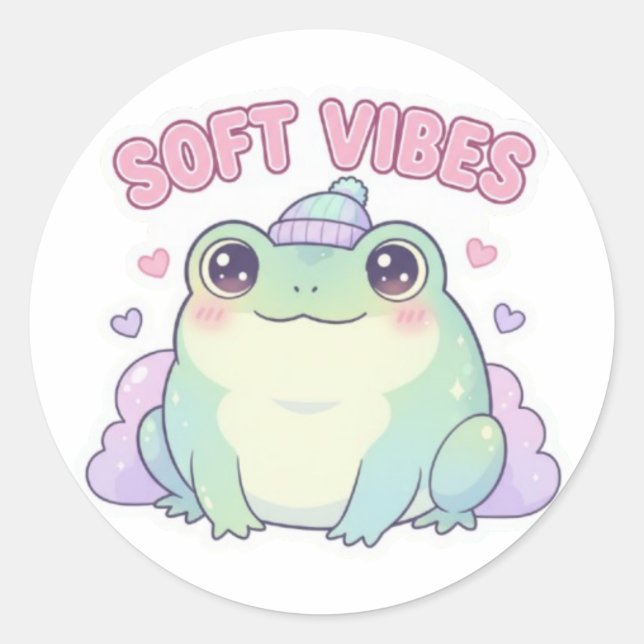 Soft Vibes Frog Sticker Cute Smiling Frog Kawaii A (Front)